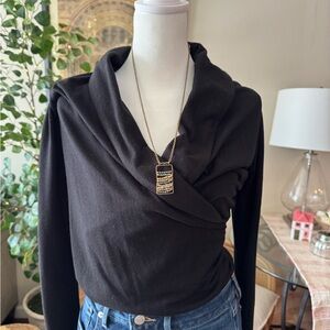 Ann Taylor Black Draped Cowl Neck Top